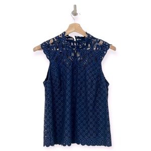 Laundry by Shelli Segal blue Mock Neck Lace Illusion Top Size Medium M